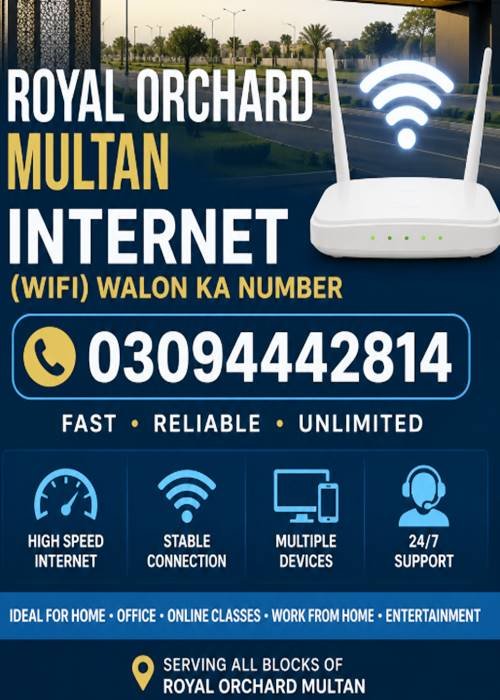 Royal Orchard Multan, Internet (Wifi) Walon Ka Number 03094442814